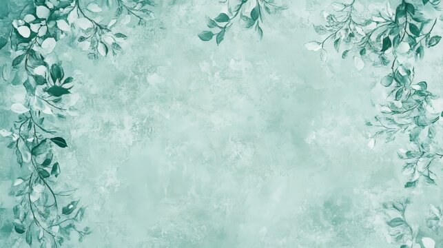 A soft mint green background with subtle floral patterns