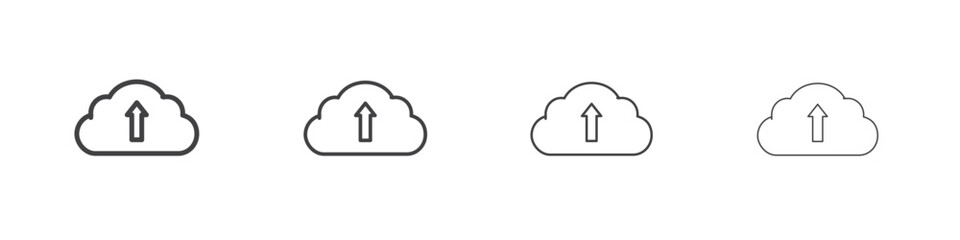 Cloud upload icon outline drawings. Editable strokes bundle