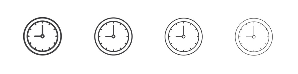 Clock icon outline drawings. Editable strokes bundle