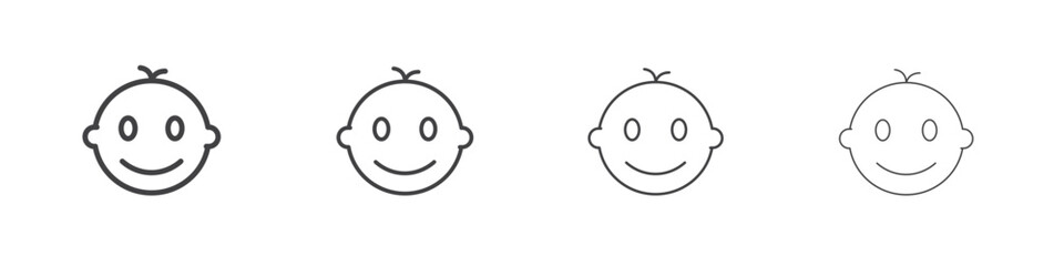 Child head icon outline drawings. Editable strokes bundle