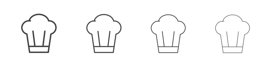 Chef hat icon outline drawings. Editable strokes bundle