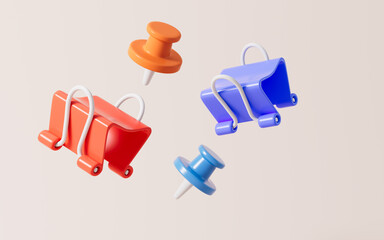 Cartoon clamps, office supplies and school supplies, 3d rendering.