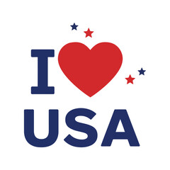 I love usa with red heart and stars isolated on white background