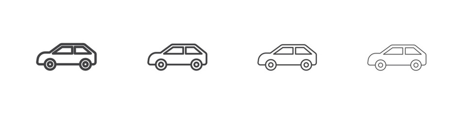 Car side view icon outline drawings. Editable strokes bundle
