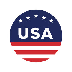 Circular usa emblem with stars and stripes isolated on white background