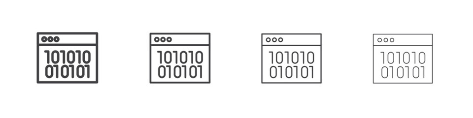 Obraz premium Binary code icon outline drawings. Editable strokes bundle