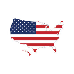United states map outline filled with american flag colors isolated on white background