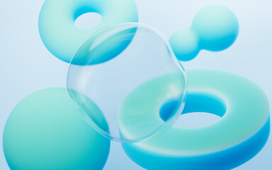 Cyan abstract bubbles and spheres background, mobile phone wallpaper, computer wallpaper, 3d rendering.