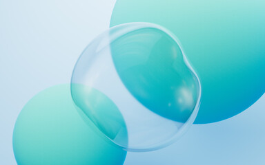 Cyan abstract bubbles and spheres background, mobile phone wallpaper, computer wallpaper, 3d rendering.