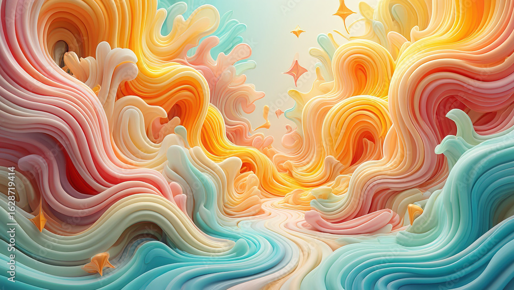 Poster abstract, dynamic design created using 3d modeling techniques. shades of pink, purple and other colo