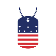 American flag dog tag with chain isolated on white background