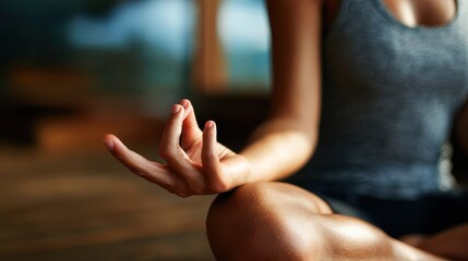 yoga woman meditating and making a zen symbol with her hand no logos no brands ar 169