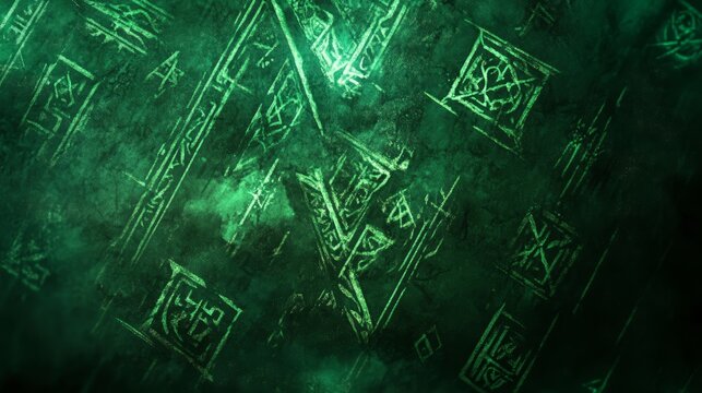 A fantasy-inspired wallpaper with green magical runes 