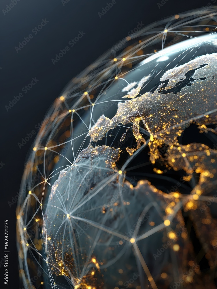 Poster global network connection covering the earth with lines of innovative perception concept of 5g wirel