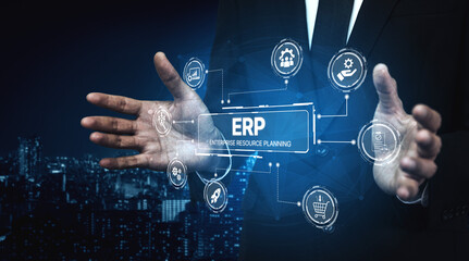 ERP platform visual showing centralized system for enterprise resource planning, improving...