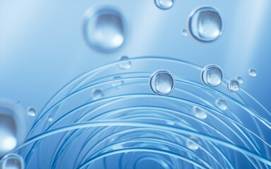 Abstract and transparent glass curve background, glass fibers and glass spheres, 3d rendering.