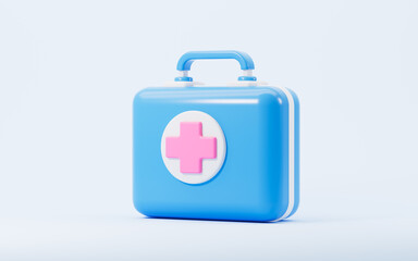 Cartoon medical first aid kit isolated in the white background, 3d rendering.