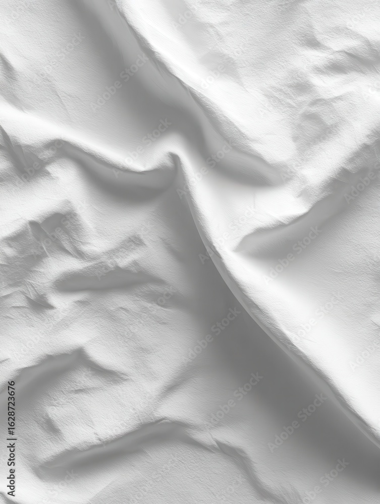 Poster detailed view of a single white sheet placed on a plain white background highlighting its texture an