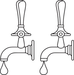 Isolated black beer tap icon, clean minimal vector with single droplet and curved nozzle, traditional drink dispenser for bar, Oktoberfest, pub, or brewery event design illustrations