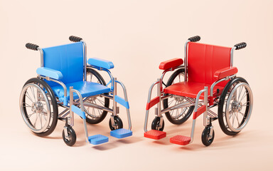 Cartoon wheelchair model isolated, 3d rendering.