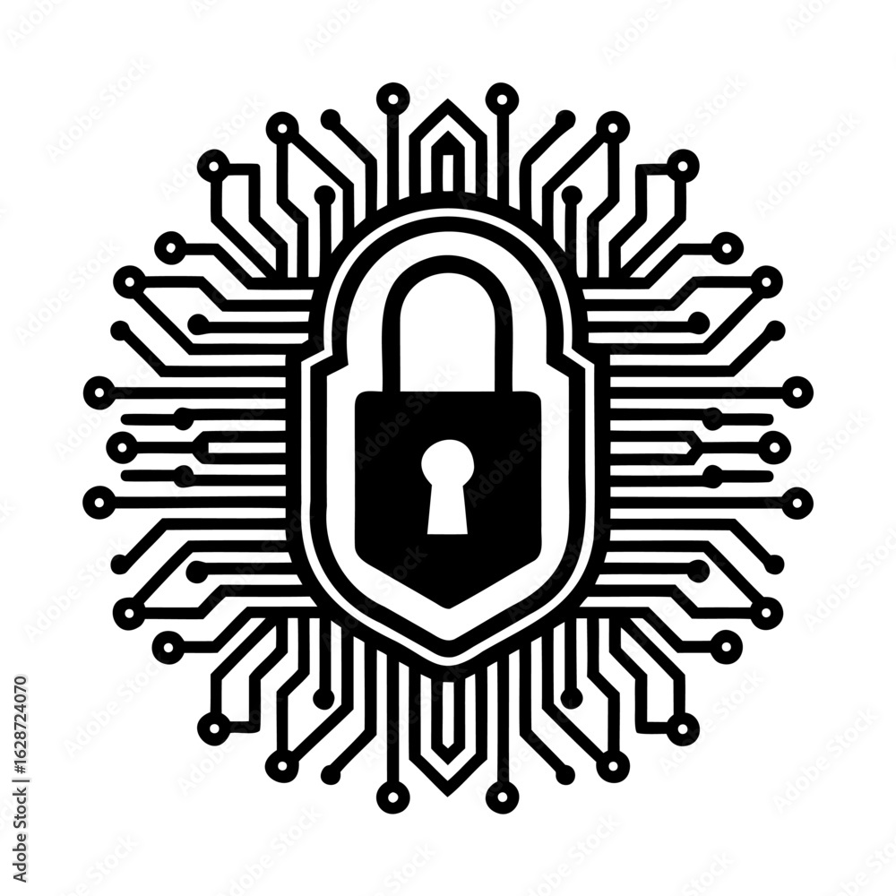 Poster digital network security lock icon abstract circuit board technology concept