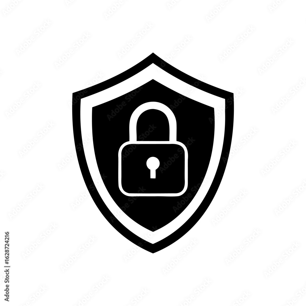 Poster secure shield with padlock icon symbolizing digital data protection and privacy assurance