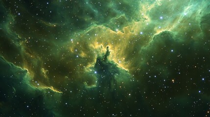A high-resolution green nebula with sparkling stars 