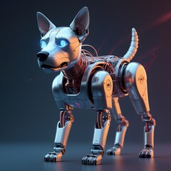 Robot Dog with Exposed Wires Standing in a Studio Setting