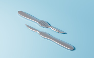 Scalpel, hemostatic forceps and so on surgical tools, 3d rendering.
