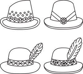 Isolated black alpine hat icon, traditional German headwear with feather and side tilt, clean flat vector representing Bavarian fashion, Oktoberfest attire, or cultural costume illustration