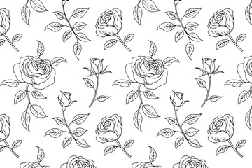 Delicate Hand-Drawn Rose Floral Seamless Pattern