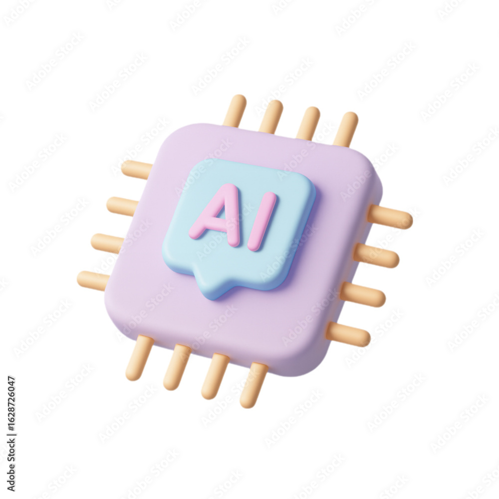Poster 3d ai chip icon with speech bubble isolated on transparent background