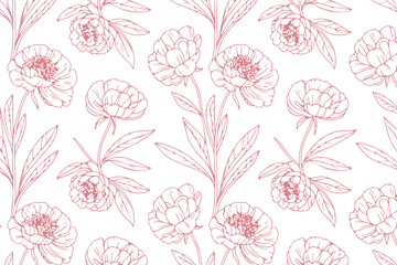 Romantic Vintage Peony Hand-Drawn Seamless Pattern