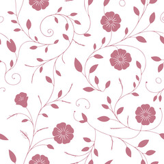 Elegant Hand Drawn Pink Floral Vines Seamless Pattern