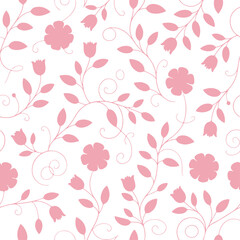 Elegant Minimalist Pink Floral Vines Seamless Pattern