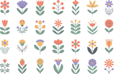 Colorful Minimalist Scandinavian Floral Icons