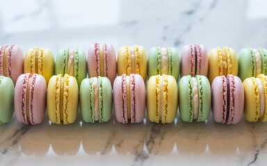 Pastel Macaron Array: A stunning assortment of delicately crafted macarons, showcasing an array of pastel colors and textures, a visual delight.