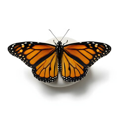 Monarch butterfly with open wings isolated on white background