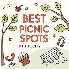 Picnic Spots in City with Bench and Cupcake Illustration Graphic