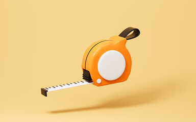 Cartoon tape measure isolated in the yellow background, 3d rendering.