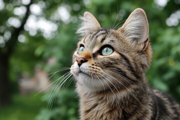 Obraz premium A close up of a cat looking up at the sky