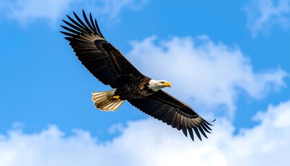 Obraz premium Majestic eagle soaring in a blue sky