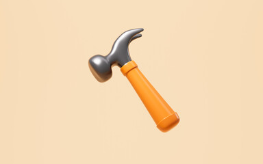 Cartoon hammer isolated in the yellow background, 3d rendering.