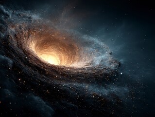 Obraz premium Luminous Spiral Galaxy Illuminated by Stars in a Dark Cosmic Background