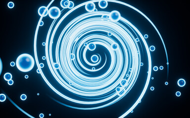 Abstract spline curves and spheres background, 3d rendering.