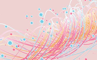 Abstract spline curves and spheres background, 3d rendering.