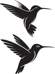 Obraz premium Vector art of two hummingbird silhouettes flying isolated on white background