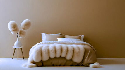 Interior. Bedroom. Delicate glamorous style with fur.