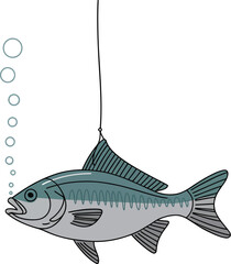 Clever fish hooked on bait, illustrating a metaphor for temptation or being caught in a trap, perfect for business concepts.