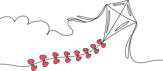 Whimsical kite with heart tail soars high on a breezy day, capturing pure joy and carefree summer fun
